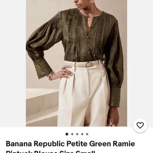 Banana Republic Green Ramie Pintuck Blouse